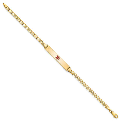 Massiv 14K Gelbgold Medizinisch Rot Emaille Flach Panzer Glieder Id Armband