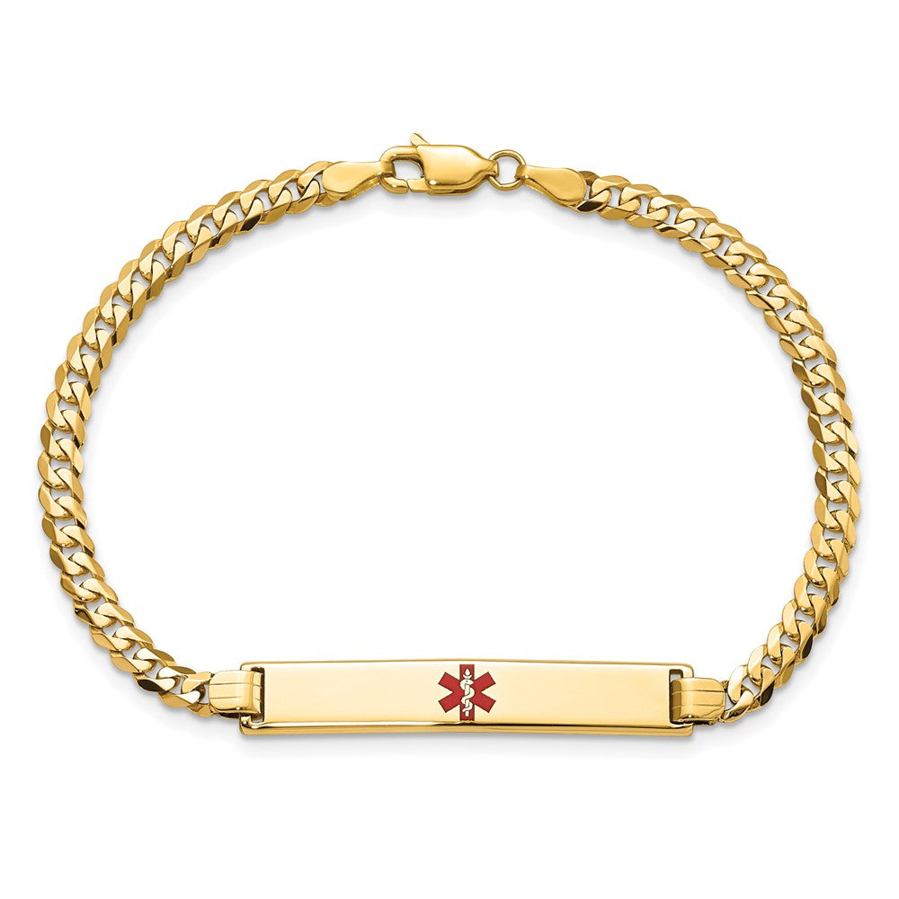 Massiv 14K Gelbgold Medizinisch Rot Emaille Flach Panzer Glieder Id Armband