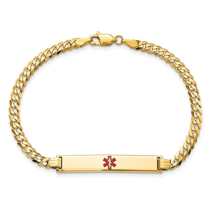 Massiv 14K Gelbgold Medizinisch Rot Emaille Flach Panzer Glieder Id Armband