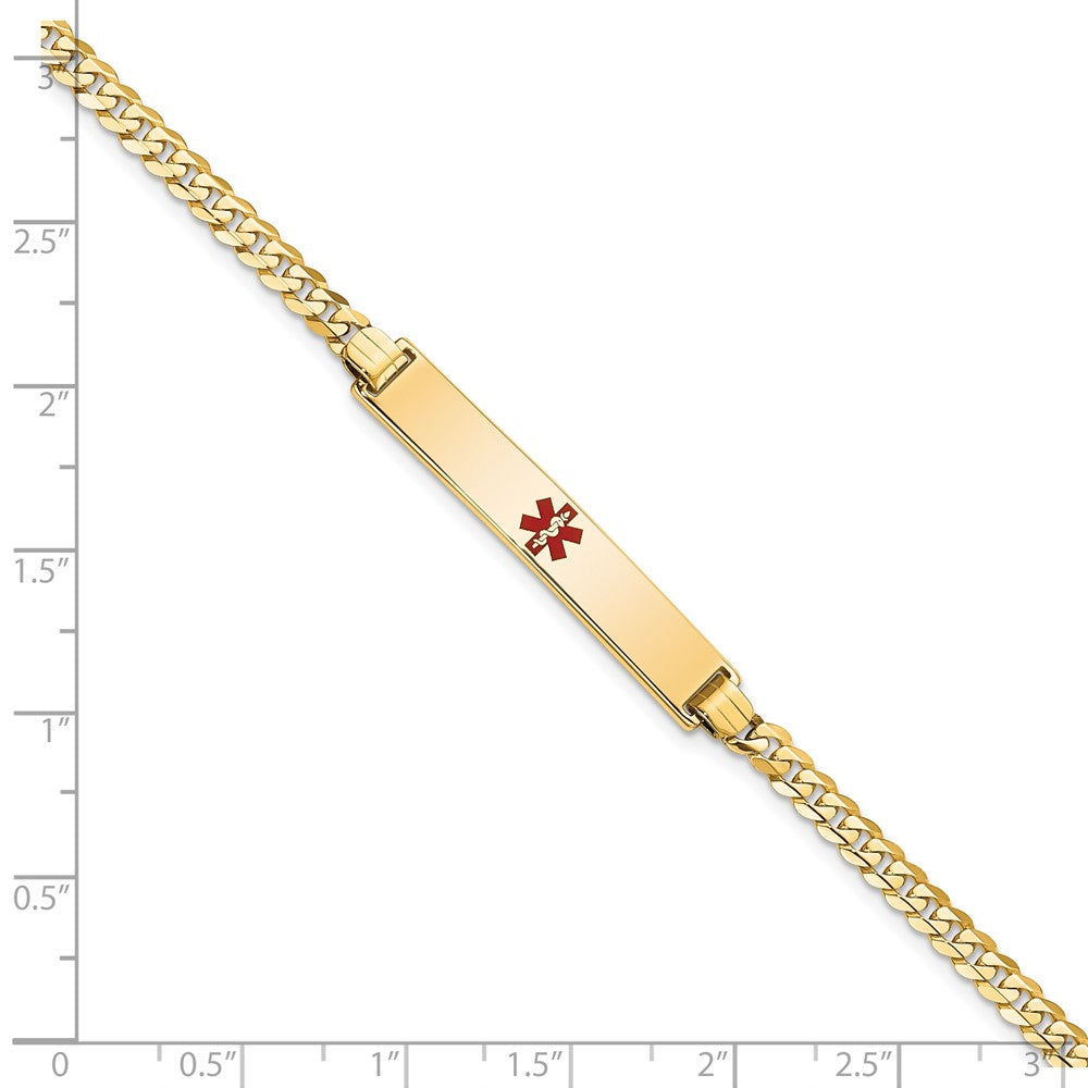 Massiv 14K Gelbgold Medizinisch Rot Emaille Flach Panzer Glieder Id Armband