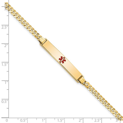 Massiv 14K Gelbgold Medizinisch Rot Emaille Flach Panzer Glieder Id Armband