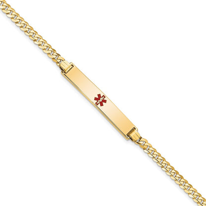 Massiv 14K Gelbgold Medizinisch Rot Emaille Flach Panzer Glieder Id Armband