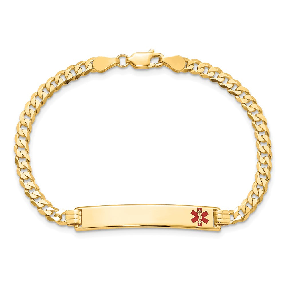 Massiv 14K Gelbgold Medizinisch Rot Emaille Flach Panzer Glieder Id Armband
