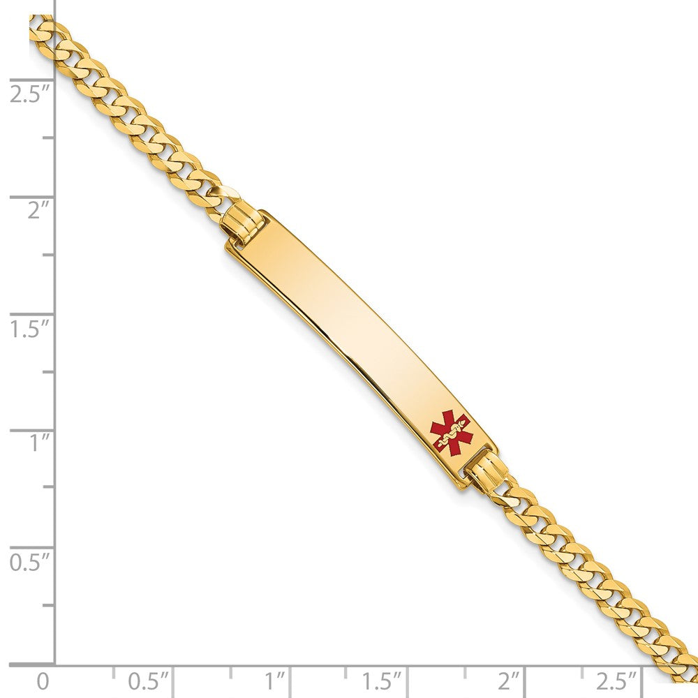 Massiv 14K Gelbgold Medizinisch Rot Emaille Flach Panzer Glieder Id Armband