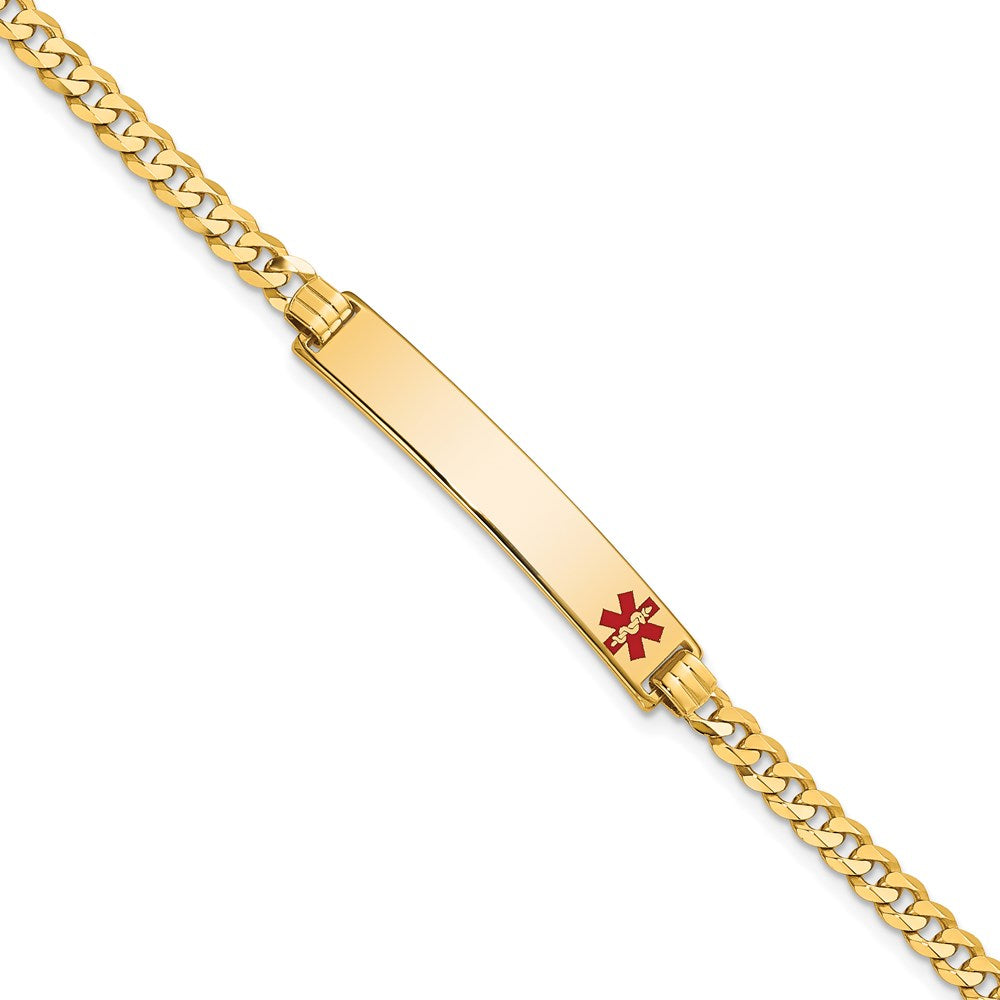Massiv 14K Gelbgold Medizinisch Rot Emaille Flach Panzer Glieder Id Armband