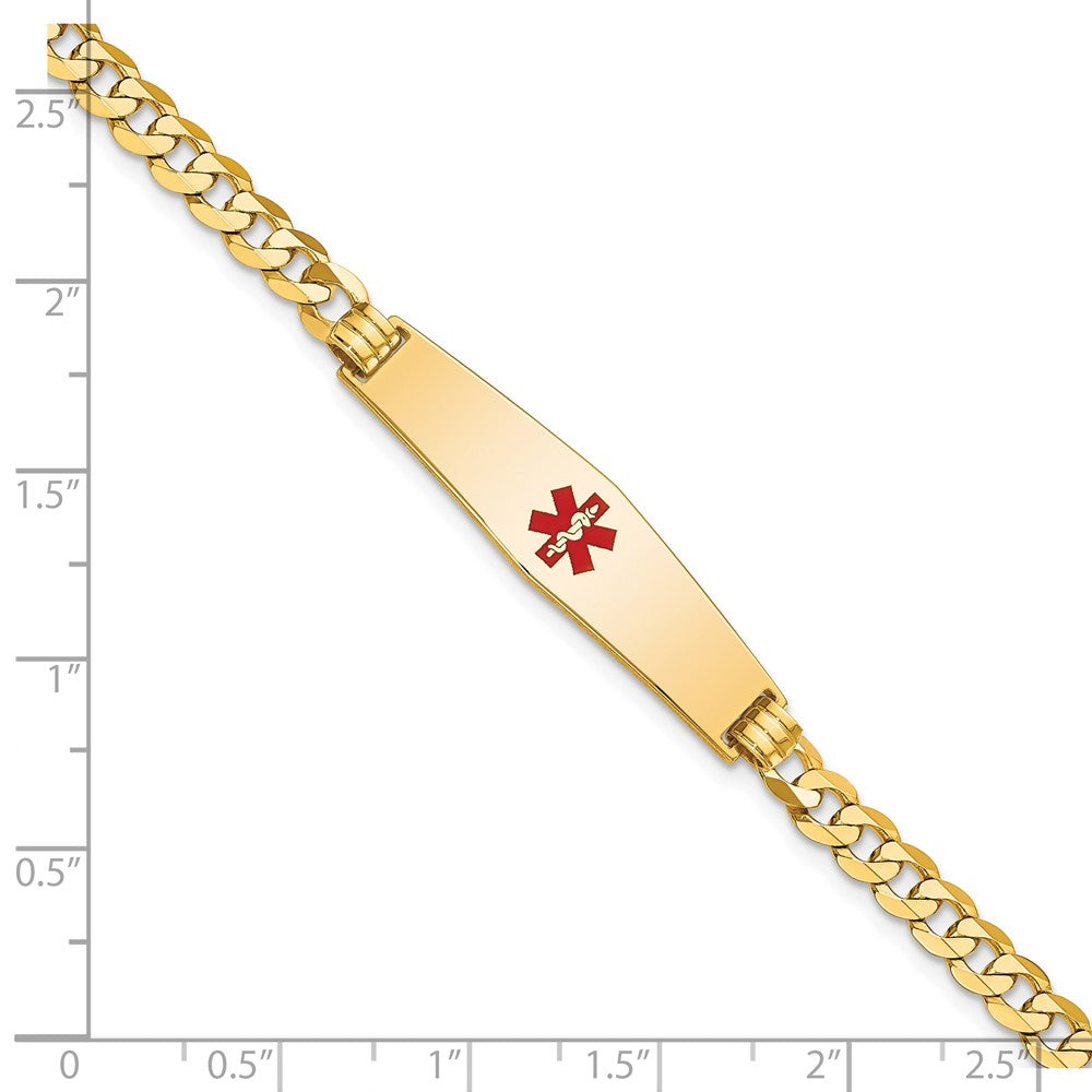 14K Gelbgold Medizinisch Massiv Kette/solid Platte Weich Diamant Form 33x8mm Centered Rot Emaille Flach Panzer Glieder 7 Zoll Id Armband