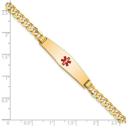 14K Gelbgold Medizinisch Massiv Kette/solid Platte Weich Diamant Form 33x8mm Centered Rot Emaille Flach Panzer Glieder 7 Zoll Id Armband