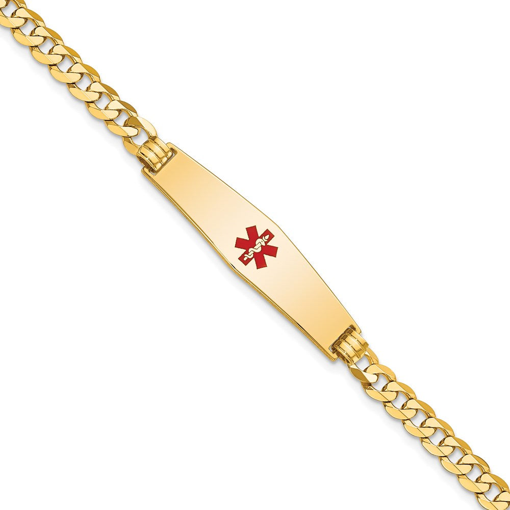 14K Gelbgold Medizinisch Massiv Kette/solid Platte Weich Diamant Form 33x8mm Centered Rot Emaille Flach Panzer Glieder 7 Zoll Id Armband