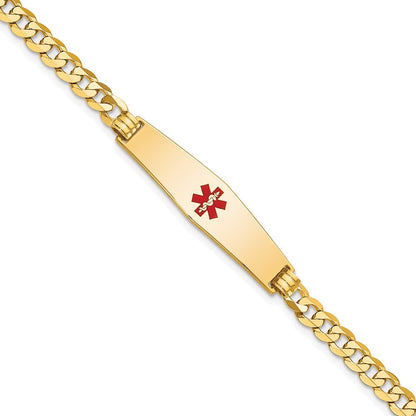 14K Gelbgold Medizinisch Massiv Kette/solid Platte Weich Diamant Form 33x8mm Centered Rot Emaille Flach Panzer Glieder 7 Zoll Id Armband