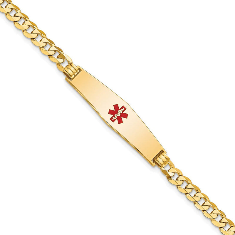 14K Gelbgold Medizinisch Massiv Kette/solid Platte Weich Diamant Form 33x8mm Centered Rot Emaille Flach Panzer Glieder 7 Zoll Id Armband