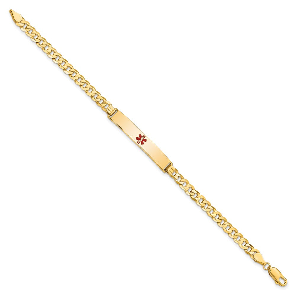 Massiv 14K Gelbgold Medizinisch Rot Emaille Flach Panzer Glieder Id Armband