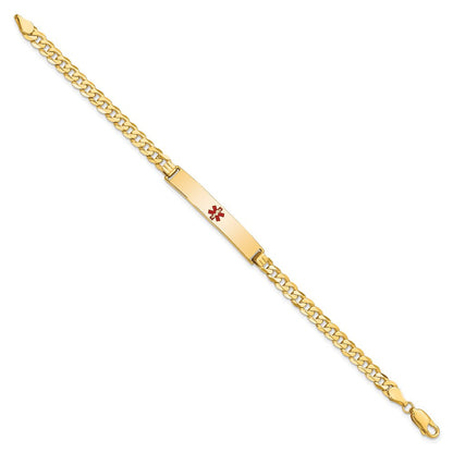 Massiv 14K Gelbgold Medizinisch Rot Emaille Flach Panzer Glieder Id Armband