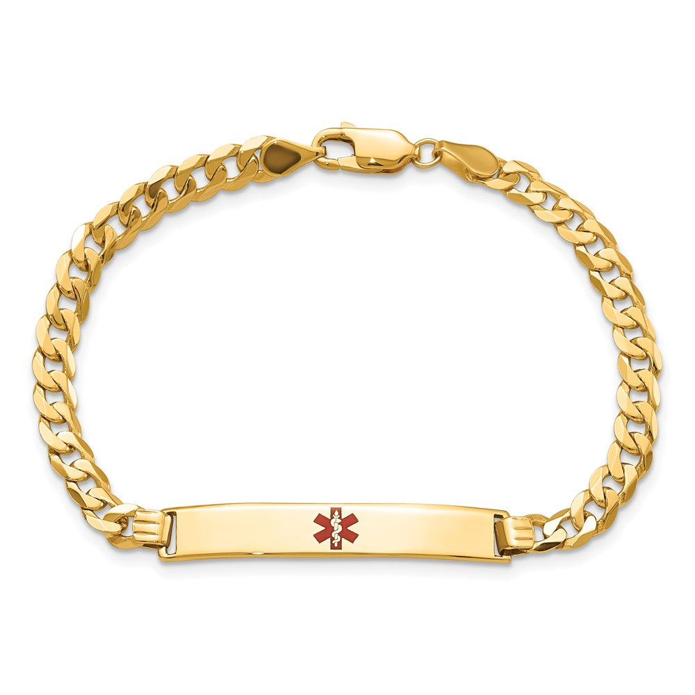 Massiv 14K Gelbgold Medizinisch Rot Emaille Flach Panzer Glieder Id Armband