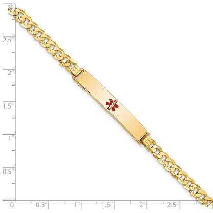 Massiv 14K Gelbgold Medizinisch Rot Emaille Flach Panzer Glieder Id Armband