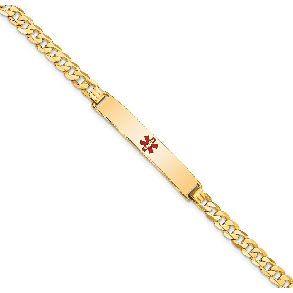 Massiv 14K Gelbgold Medizinisch Rot Emaille Flach Panzer Glieder Id Armband