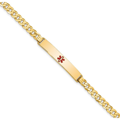 Massiv 14K Gelbgold Medizinisch Rot Emaille Flach Panzer Glieder Id Armband