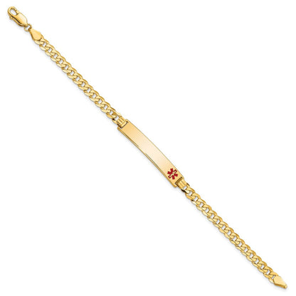 Massiv 14K Gelbgold Medizinisch Rot Emaille Flach Panzer Glieder Id Armband