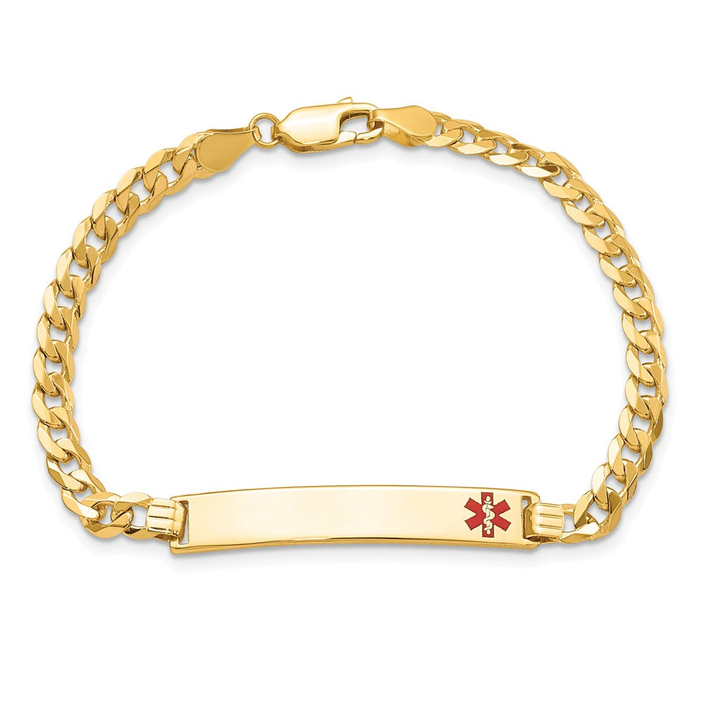 Massiv 14K Gelbgold Medizinisch Rot Emaille Flach Panzer Glieder Id Armband