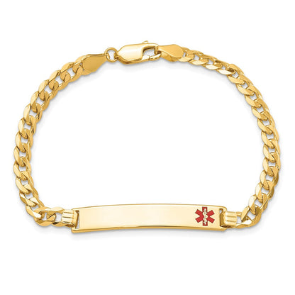 Massiv 14K Gelbgold Medizinisch Rot Emaille Flach Panzer Glieder Id Armband