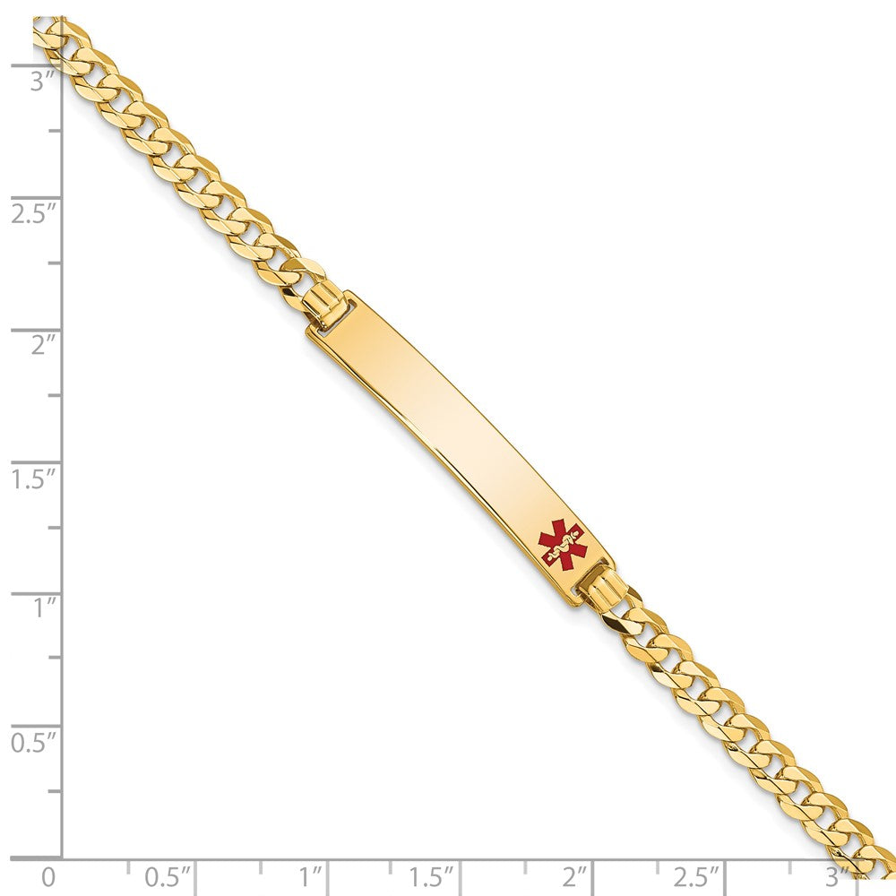 Massiv 14K Gelbgold Medizinisch Rot Emaille Flach Panzer Glieder Id Armband