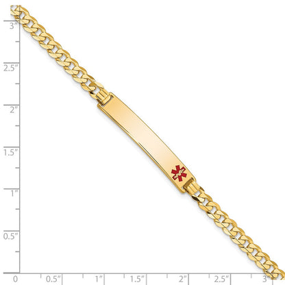 Massiv 14K Gelbgold Medizinisch Rot Emaille Flach Panzer Glieder Id Armband