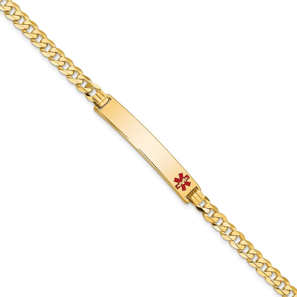 Massiv 14K Gelbgold Medizinisch Rot Emaille Flach Panzer Glieder Id Armband