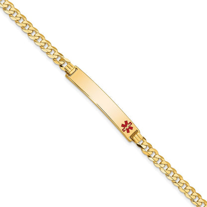 Massiv 14K Gelbgold Medizinisch Rot Emaille Flach Panzer Glieder Id Armband