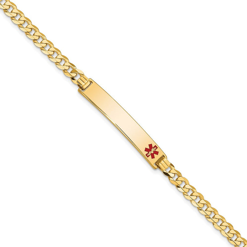 Massiv 14K Gelbgold Medizinisch Rot Emaille Flach Panzer Glieder Id Armband