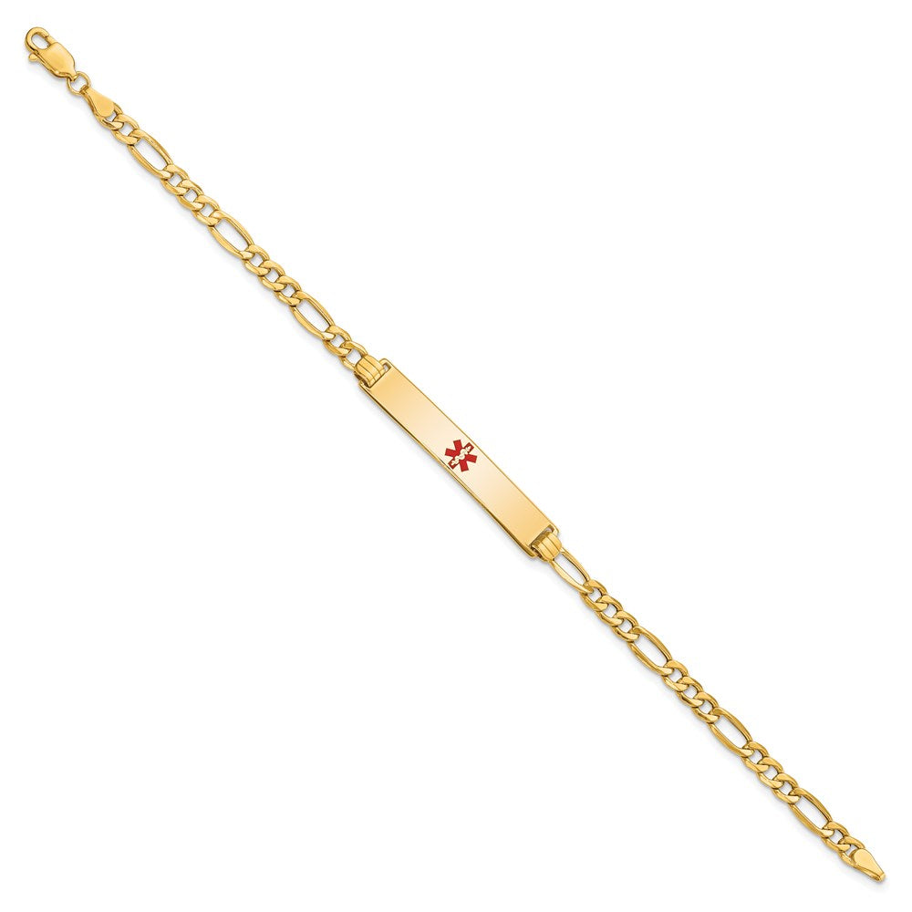 14K Gelbgold Medizinisch Halbmassiv Kette/solid Platte 34x6mm Centered Rot Emaille Figaro Glieder 8 Zoll Id Armband