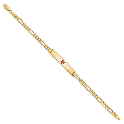 14K Gelbgold Medizinisch Halbmassiv Kette/solid Platte 34x6mm Centered Rot Emaille Figaro Glieder 8 Zoll Id Armband