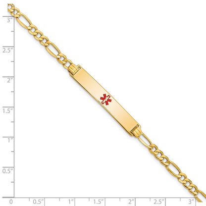14K Gelbgold Medizinisch Halbmassiv Kette/solid Platte 34x6mm Centered Rot Emaille Figaro Glieder 8 Zoll Id Armband