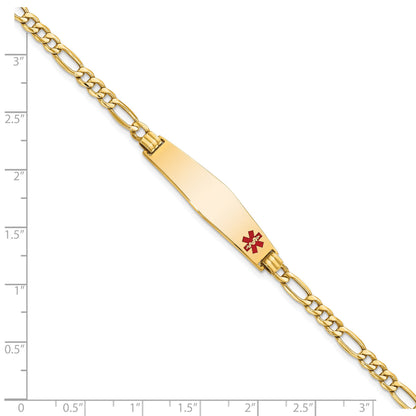 14K Gelbgold Medizinisch Halbmassiv Kette/solid Platte Weich Diamant Form 34x8mm Off Mittig Rot Emaille Figaro Glieder 8 Zoll Id Armband