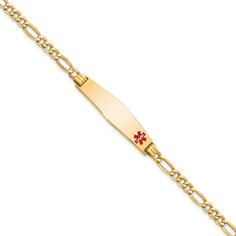 14K Gelbgold Medizinisch Halbmassiv Kette/solid Platte Weich Diamant Form 34x8mm Off Mittig Rot Emaille Figaro Glieder 8 Zoll Id Armband