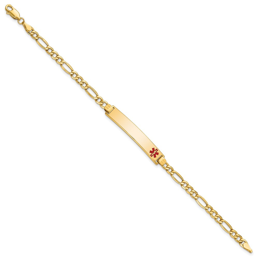 14K Gelbgold Medizinisch Halbmassiv Kette/solid Platte 35x6mm Off Mittig Rot Emaille Figaro Glieder 8 Zoll Id Armband