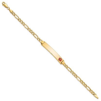 14K Gelbgold Medizinisch Halbmassiv Kette/solid Platte 35x6mm Off Mittig Rot Emaille Figaro Glieder 8 Zoll Id Armband