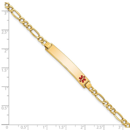 14K Gelbgold Medizinisch Halbmassiv Kette/solid Platte 35x6mm Off Mittig Rot Emaille Figaro Glieder 8 Zoll Id Armband
