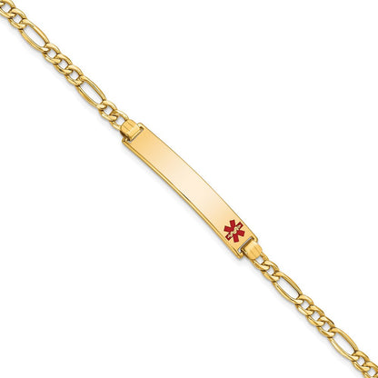 14K Gelbgold Medizinisch Halbmassiv Kette/solid Platte 35x6mm Off Mittig Rot Emaille Figaro Glieder 8 Zoll Id Armband