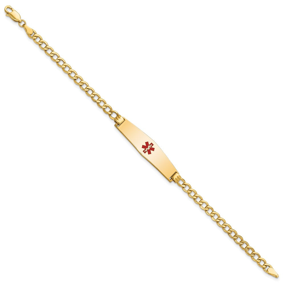 14K Gelbgold Medizinisch Halbmassiv Kette/solid Platte Weich Diamant Form 33x8mm Centered Rot Emaille Panzer Glieder 7 Zoll Id Armband