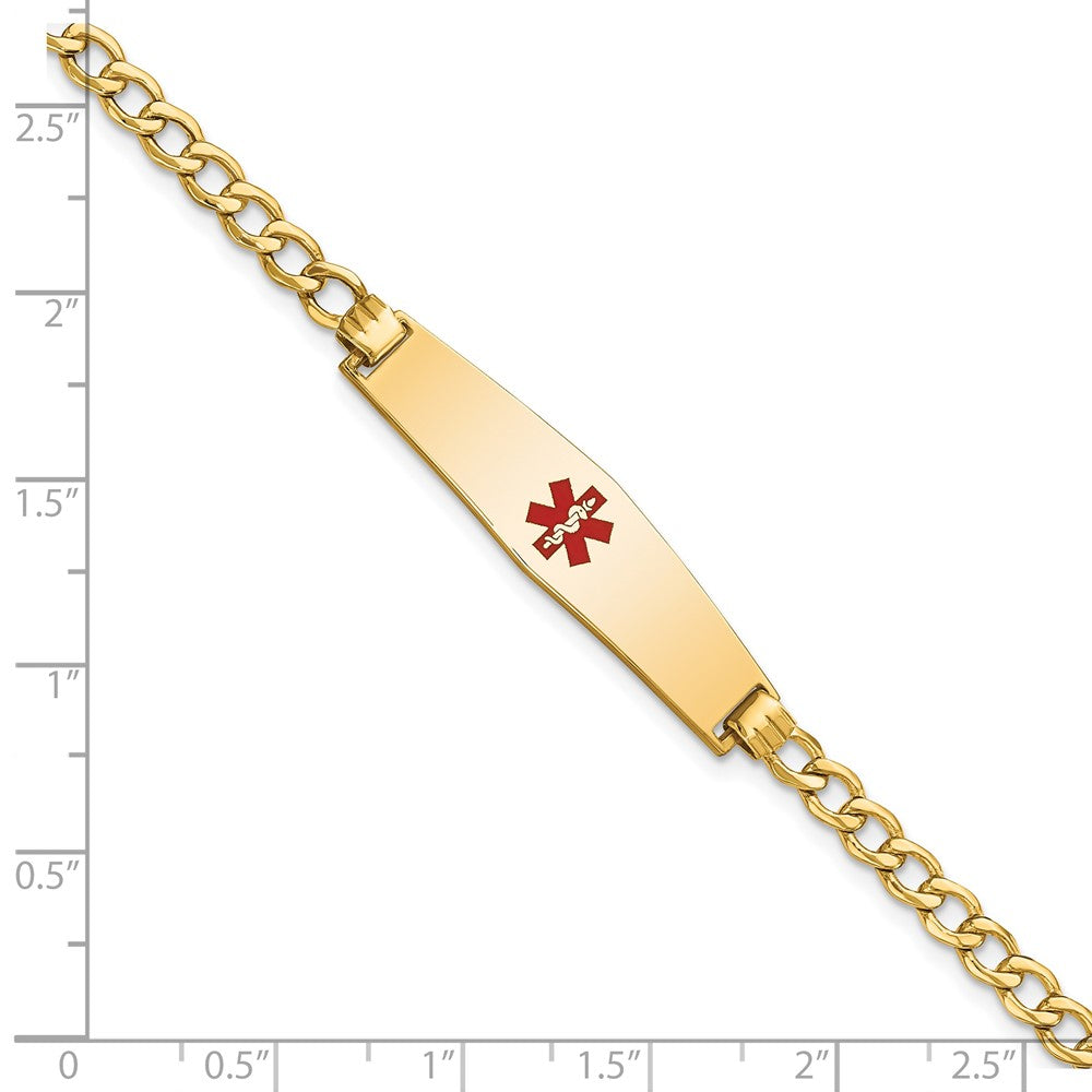 14K Gelbgold Medizinisch Halbmassiv Kette/solid Platte Weich Diamant Form 33x8mm Centered Rot Emaille Panzer Glieder 7 Zoll Id Armband