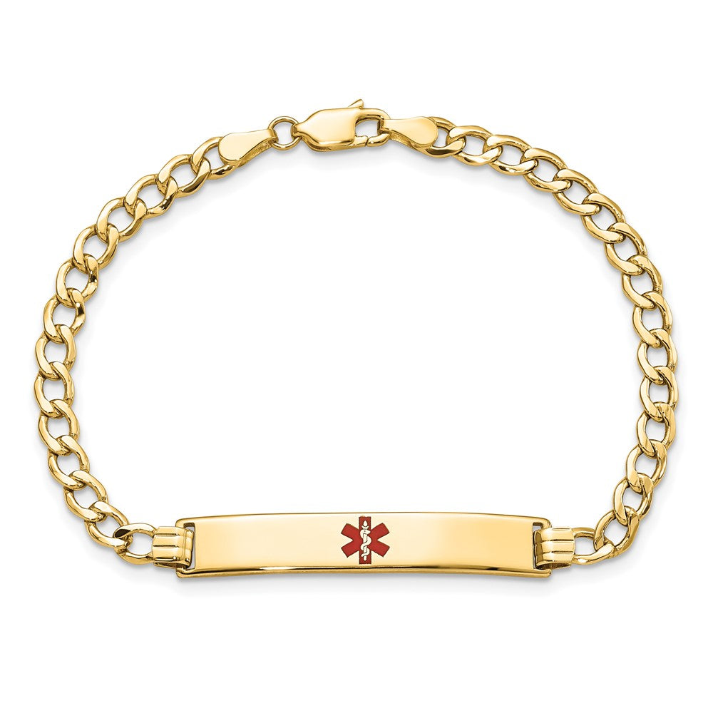 14K Gelbgold Medizinisch Halbmassiv Kette/solid Platte 34x6mm Centered Rot Emaille Panzer Glieder 8 Zoll Id Armband