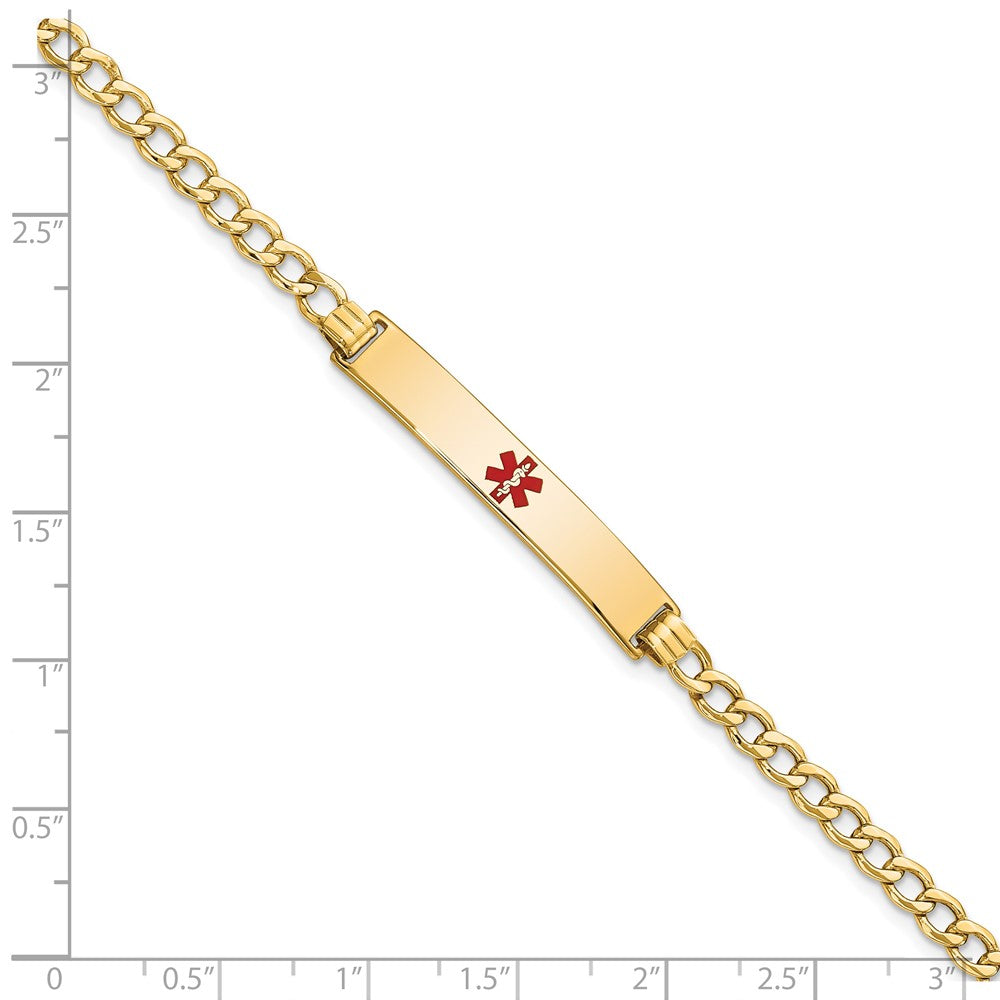 14K Gelbgold Medizinisch Halbmassiv Kette/solid Platte 34x6mm Centered Rot Emaille Panzer Glieder 8 Zoll Id Armband