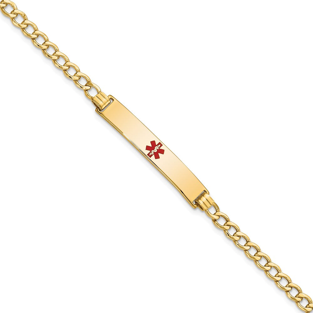 14K Gelbgold Medizinisch Halbmassiv Kette/solid Platte 34x6mm Centered Rot Emaille Panzer Glieder 8 Zoll Id Armband