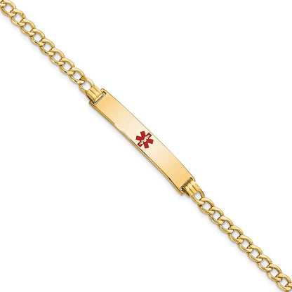 14K Gelbgold Medizinisch Halbmassiv Kette/solid Platte 34x6mm Centered Rot Emaille Panzer Glieder 8 Zoll Id Armband