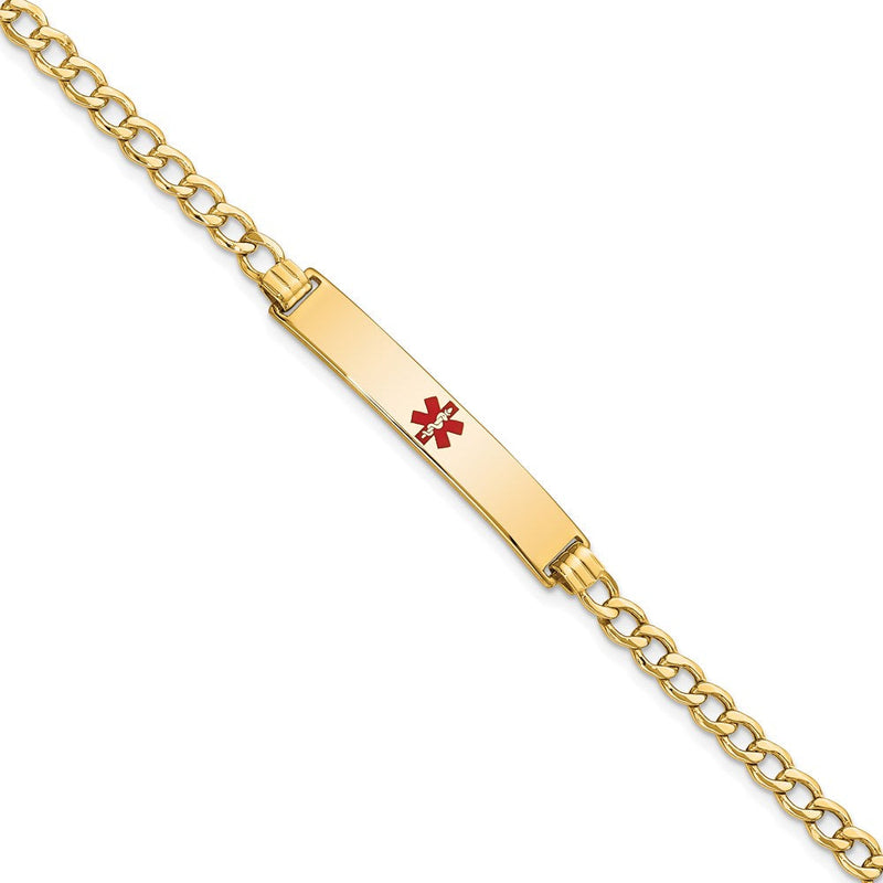 14K Gelbgold Medizinisch Halbmassiv Kette/solid Platte 34x6mm Centered Rot Emaille Panzer Glieder 8 Zoll Id Armband