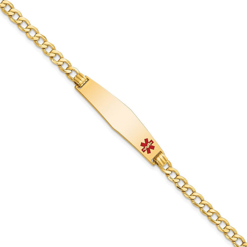 14K Gelbgold Medizinisch Halbmassiv Kette/solid Platte Weich Diamant Form 34x8mm Off Mittig Rot Emaille Panzer Glieder 8 Zoll Id Armband