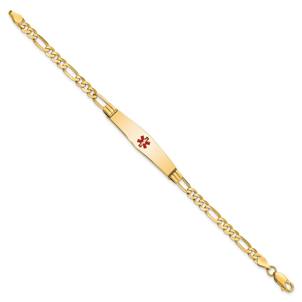14K Gelbgold Medizinisch Massiv Kette/solid Platte Weich Diamant Form 36x9mm Centered Rot Emaille Figaro Glieder 8 Zoll Id Armband
