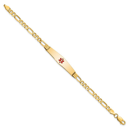 14K Gelbgold Medizinisch Massiv Kette/solid Platte Weich Diamant Form 36x9mm Centered Rot Emaille Figaro Glieder 8 Zoll Id Armband
