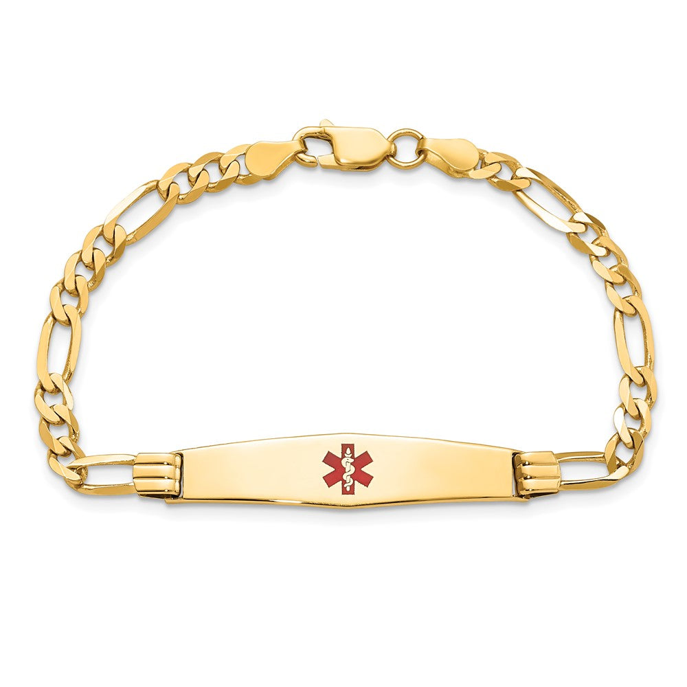 14K Gelbgold Medizinisch Massiv Kette/solid Platte Weich Diamant Form 36x9mm Centered Rot Emaille Figaro Glieder 8 Zoll Id Armband