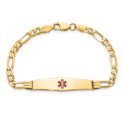 14K Gelbgold Medizinisch Massiv Kette/solid Platte Weich Diamant Form 36x9mm Centered Rot Emaille Figaro Glieder 8 Zoll Id Armband