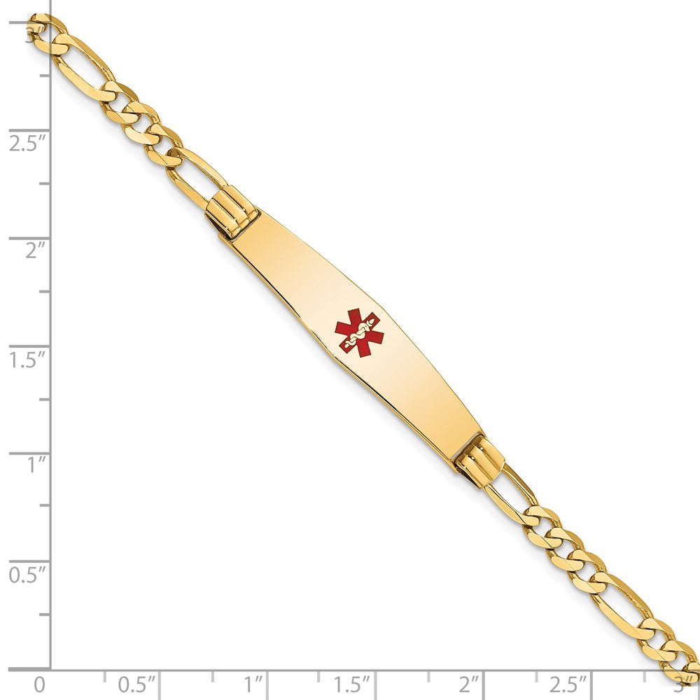 14K Gelbgold Medizinisch Massiv Kette/solid Platte Weich Diamant Form 36x9mm Centered Rot Emaille Figaro Glieder 8 Zoll Id Armband